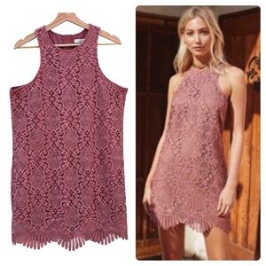 Lovers + Friends Dress Caspian Eyelet Sleeveless Shift Dusty Rose Large L